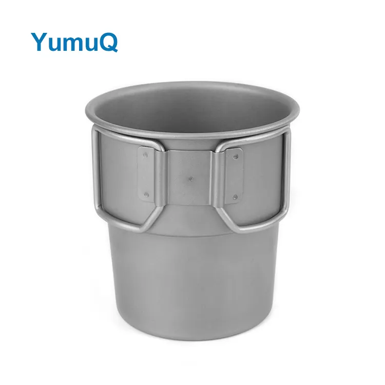 YumuQ 300ml Stackable Pure titanium Outdoor Camping Water Beer Cup With Folding Handle For Travel Hiking