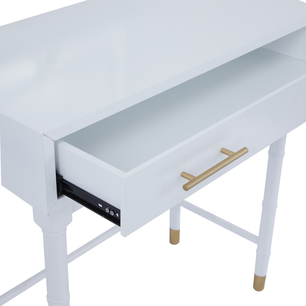 Contemporary Console Table  ampWall Mirror  Drawer With Golden Pulls  Smooth White   Midcentury   Console Tables   by Decor Love  Houzz