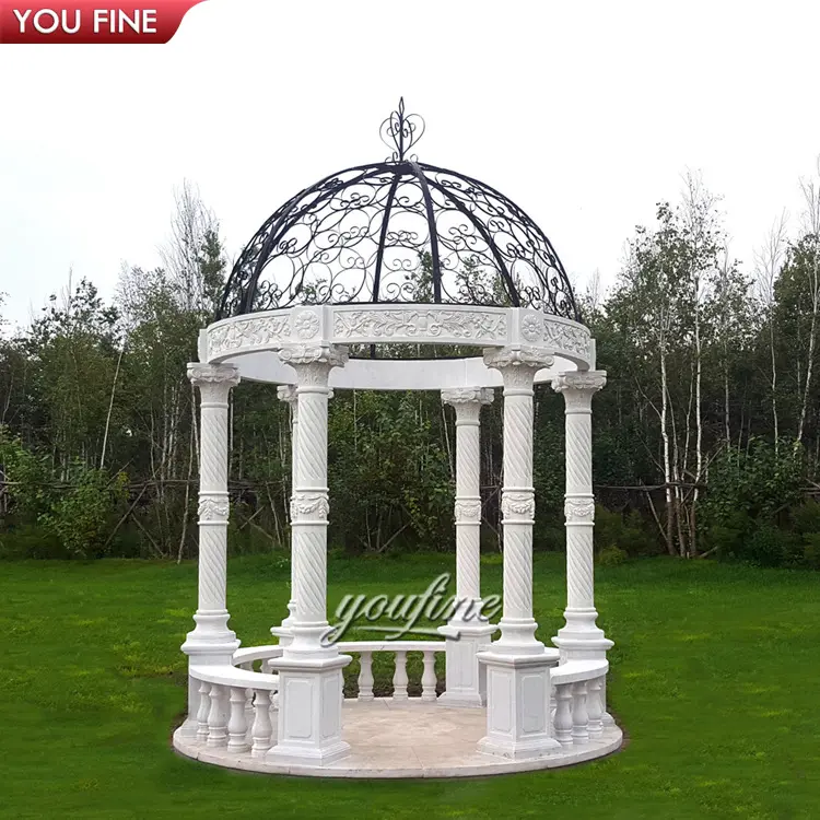 Outdoor Garden Hand Carved Outdoor Pavilion Large Garden Round White Marble Gazebo