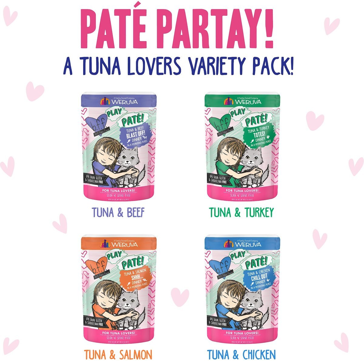 BFF Play Pate Lovers Pate Partay Variety Pack Wet Cat Food， 3-oz pouch， pack of 12