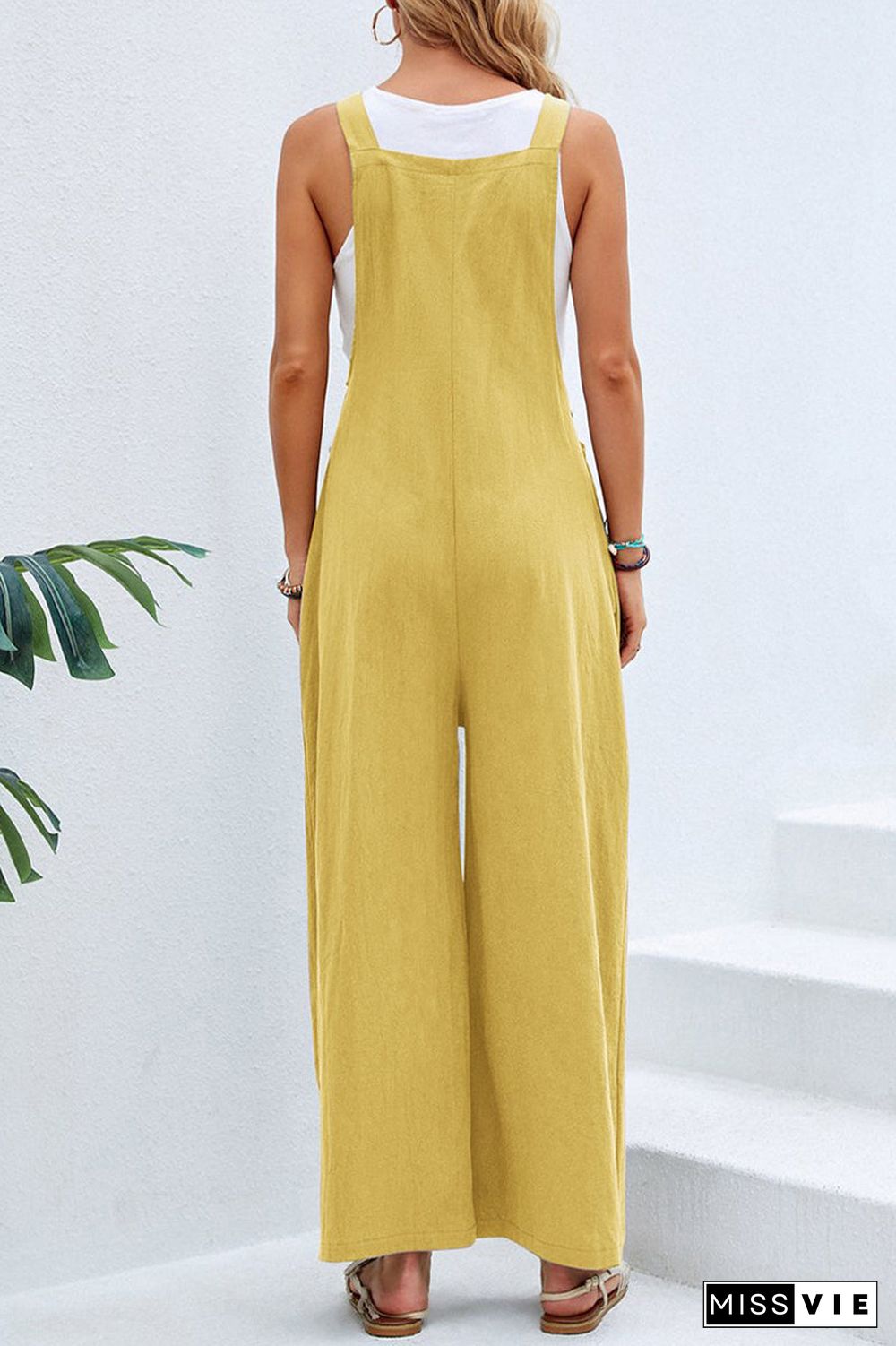 Casual Vacation Solid Buttons Square Collar Loose Jumpsuits(10 Colors)