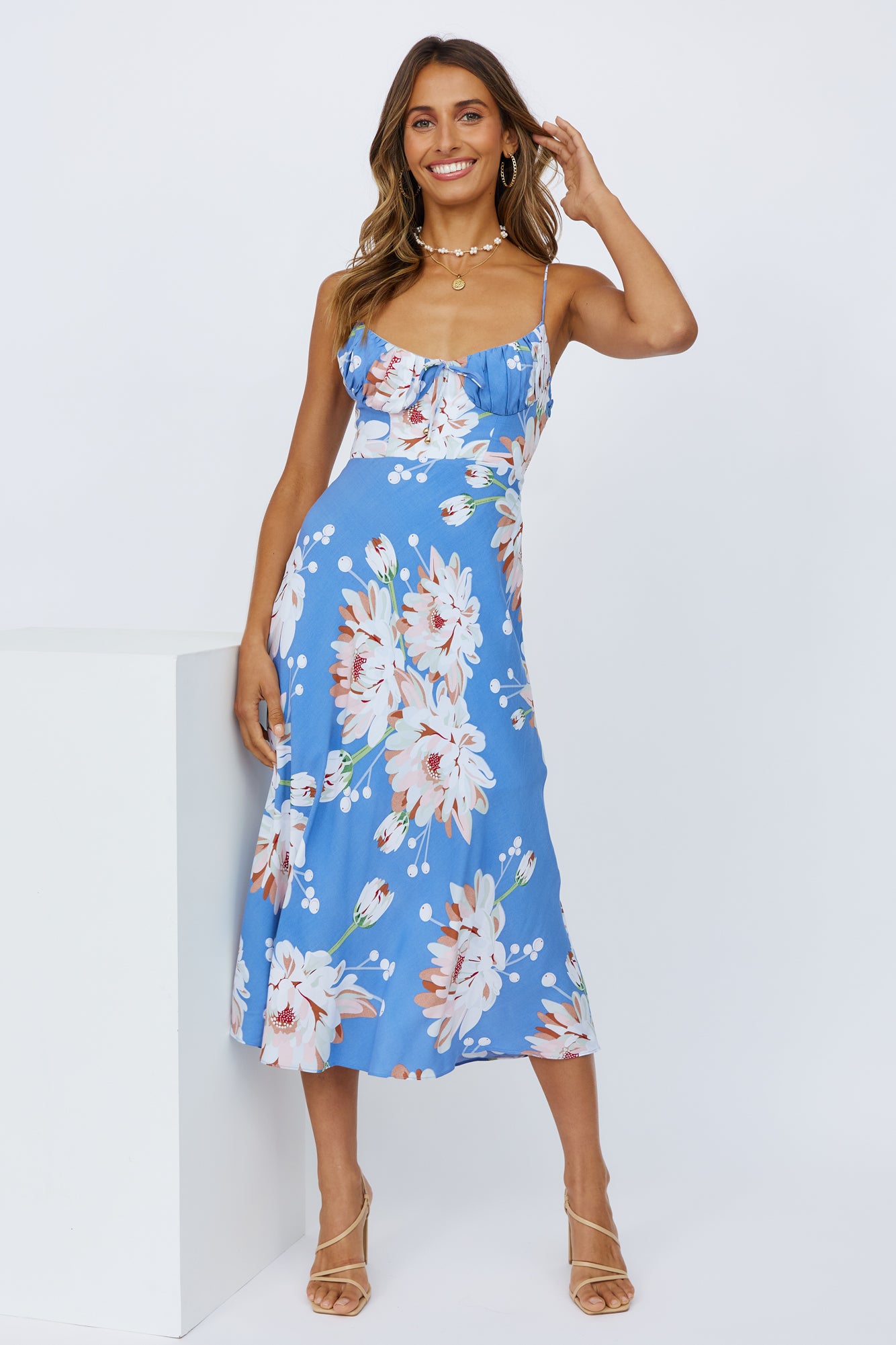 Sunshine Walks Midi Dress Blue