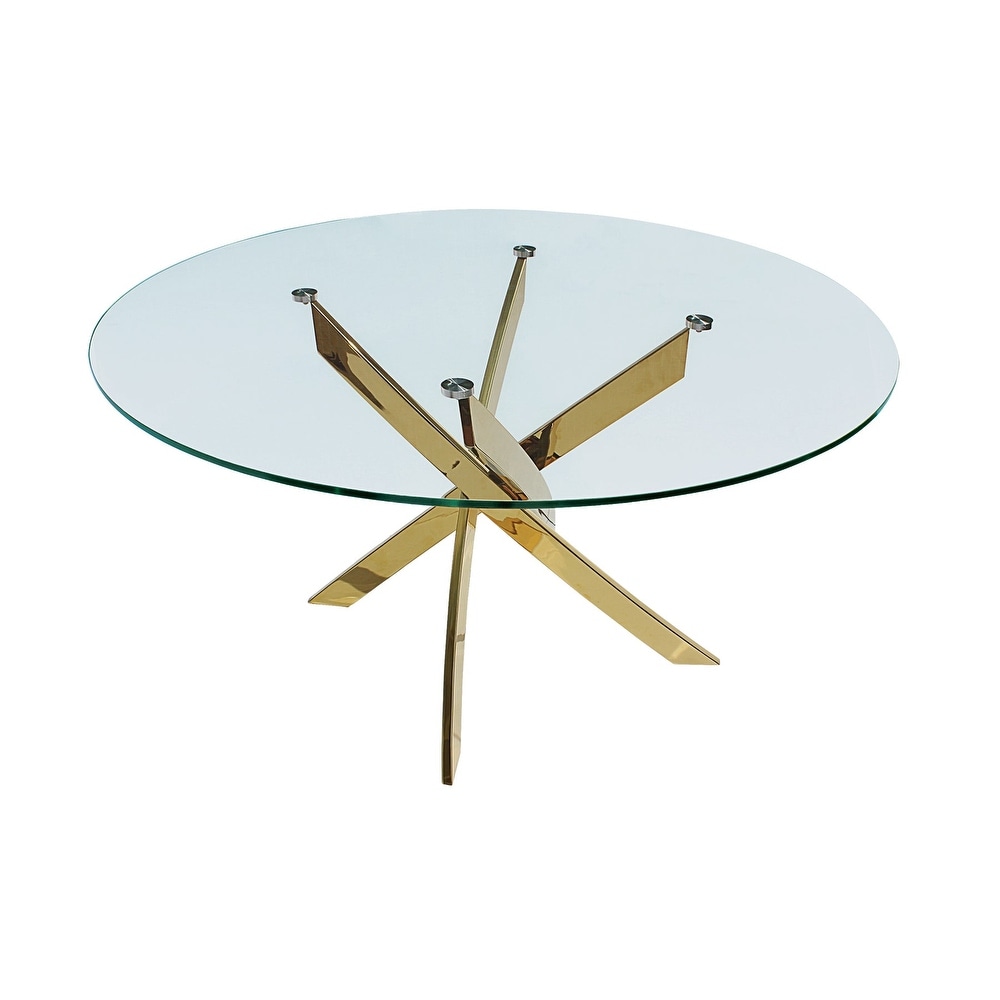 Creative Imageds Round Glass Dining Table with X Cross Base