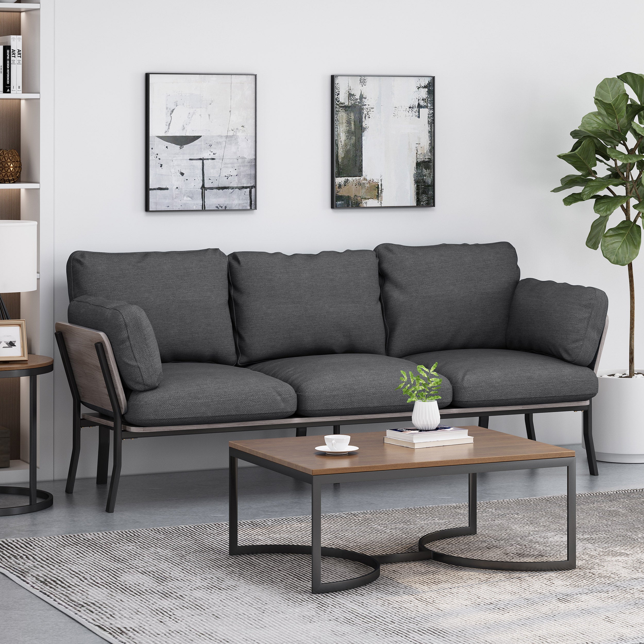 Athea Mid-Century Modern 3 Seater Wood Frame Sofa