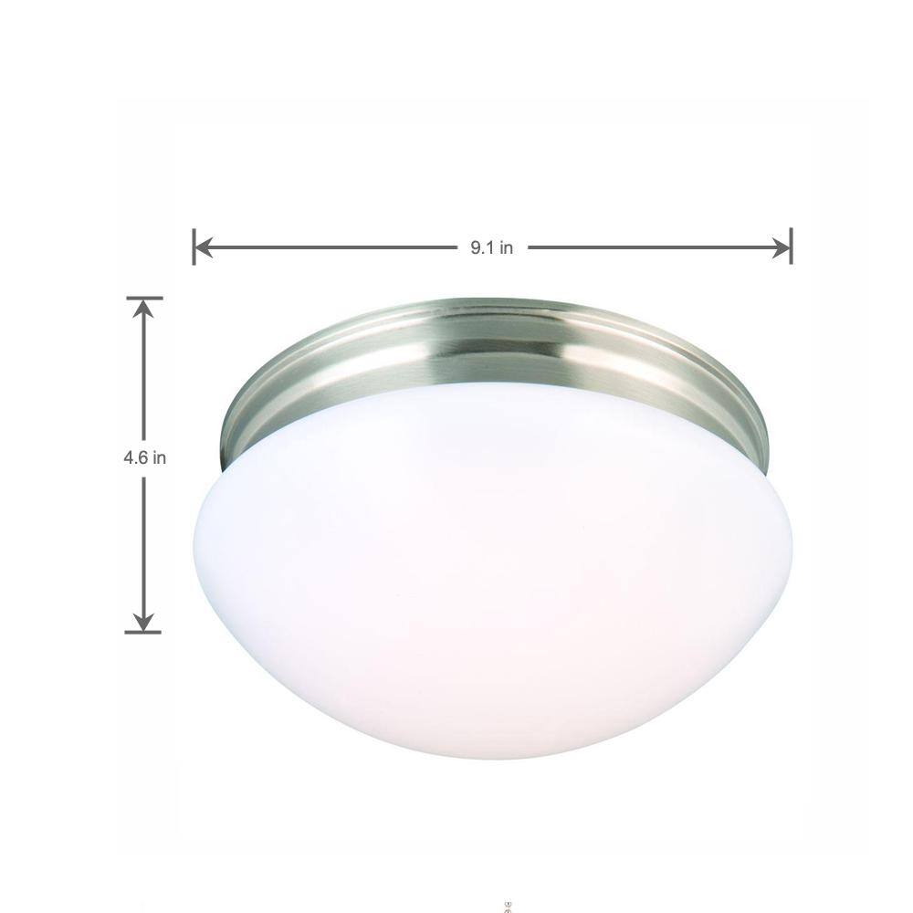 Commercial Electric 9 in. 120-Watt Equivalent Brushed Nickel Integrated LED Mushroom Flush Mount with White Acrylic Shade IPF3011LBN