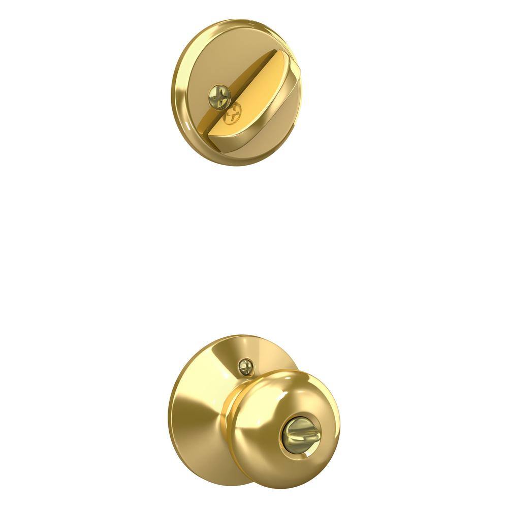 Schlage Plymouth Bright Brass Single Cylinder Deadbolt and Keyed Entry Door Knob Combo Pack FB50N V PLY 505 605