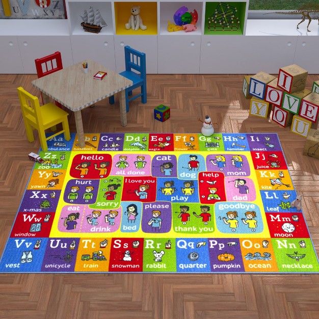 Kc Cubs Boy amp Girl Kids Abc Alphabet Asl Sign Language Educational Learning amp Fun Game Play Area Nursery Bedroom Classroom Rug Carpet