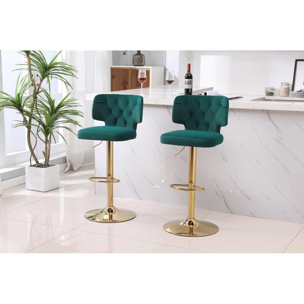 Swivel Velvet Bar Stool Counter Height Bar Chairs Adjustable Tufted Stool with Back and Footrest (Set of 2)