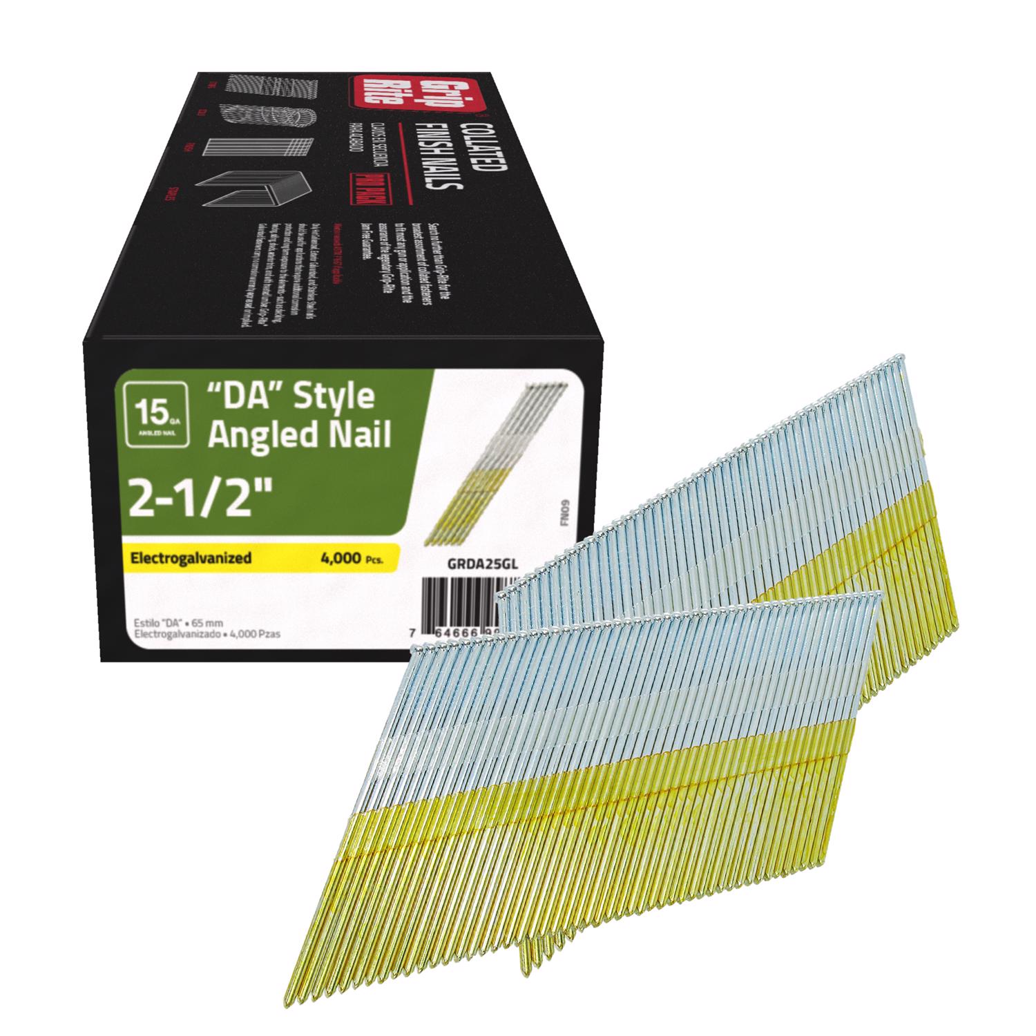 Grip-Rite 2-1/2 in. 15 Ga. Angled Strip Electro Galvanized Finish Nails 34 deg 4000 pk