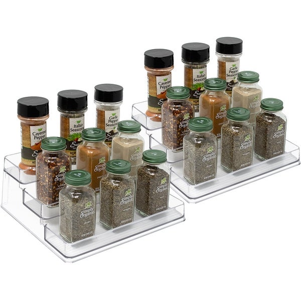 3-Tier Plastic Spice Rack - Countertop Shelf Organizer for Kitchen Pantry (2-Pk)