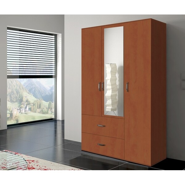 Cambridge Modern Wooden Wardrobe - Armoire with Drawers - Mahogany - 47