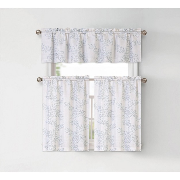 Kate Aurora Shabby Living Brielle Complete 3 Piece Embroidered Floral Cafe Kitchen Curtain Tier amp Valance Set