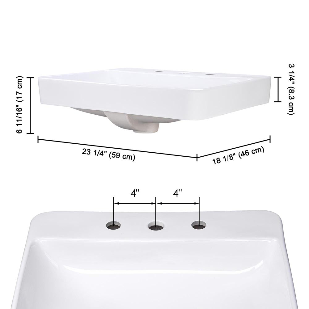 Aquaterior Porcelain Drop-in Sink Overflow w/ Drain 23x18