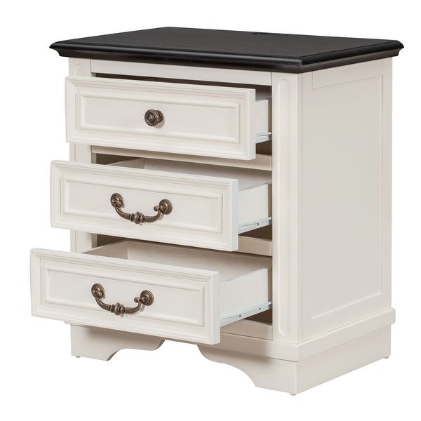 Nightstand with 3 Drawers + USB Charging Ports - - 37981784