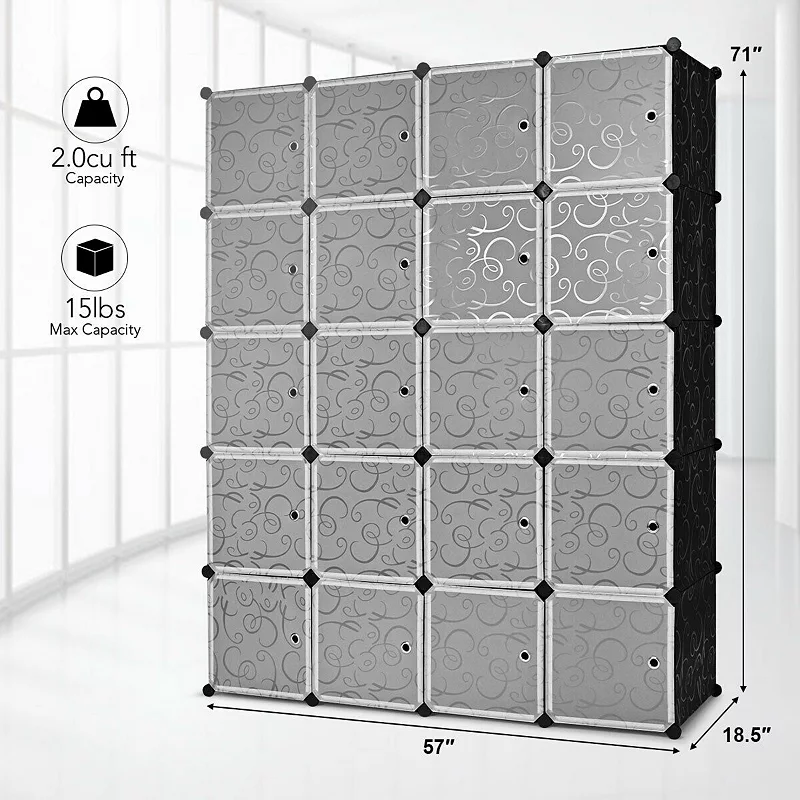 20-Cube DIY Plastic Cube Storage Organizer with Doors