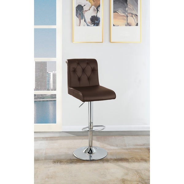 Adjustable Bar stool Gas lift Chair Faux Leather Tufted Chrome Base Modern Set of 2 Chairs Dining Kitchen