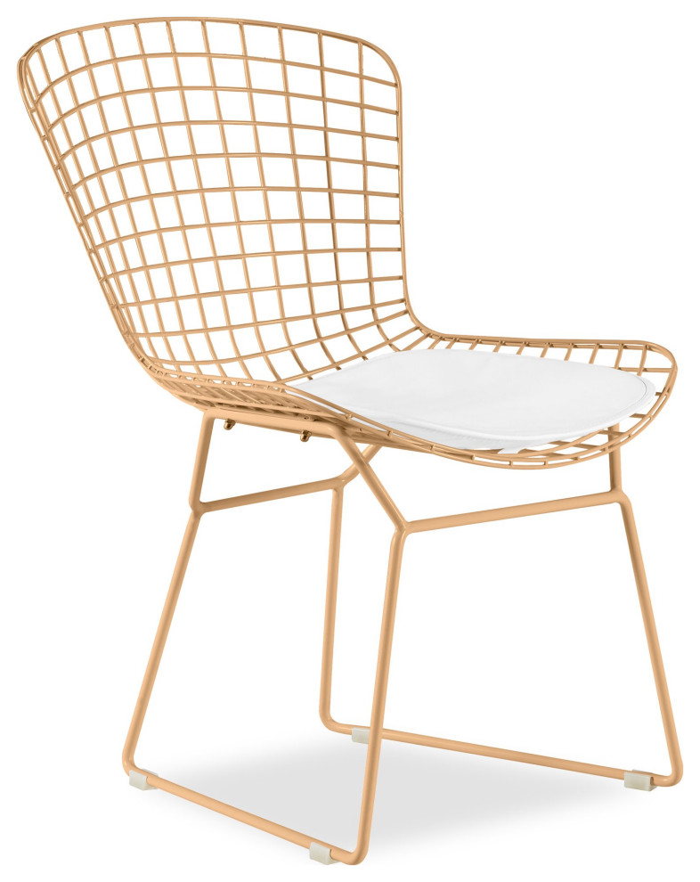 Set of 2 Classic Retro Accent Chair  Grid Metal Seat  ampPU Leather Cushion   Contemporary   Dining Chairs   by Decor Love  Houzz