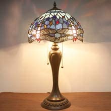  Lamp Sea Blue Stained Glass Crystal Bead Dragonfly Bedside Lamp Desk Reading Light 12X12X22 Inches Decor Bedroom Living Room Home Office S004 Series