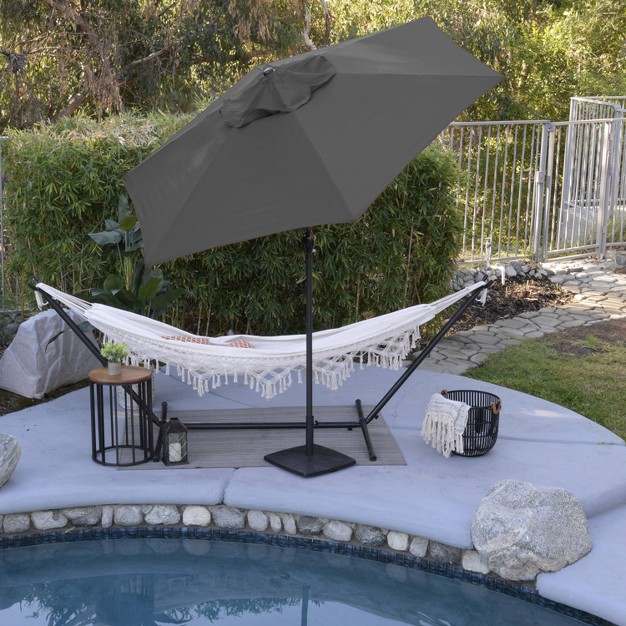 9 x27 X 9 x27 Steel Market Polyester Patio Umbrella With Crank Lift And Push button Tilt Taupe Astella