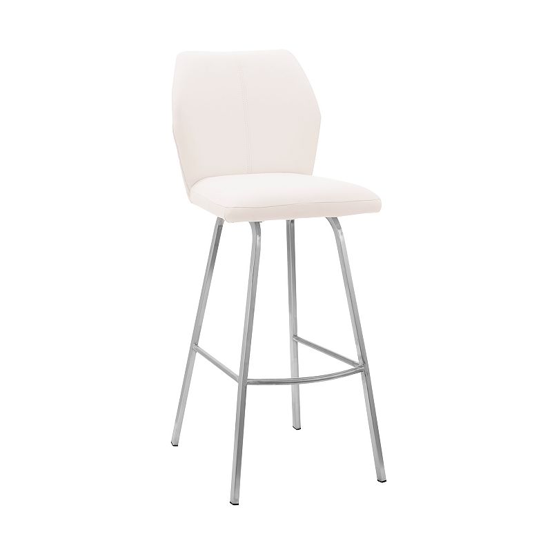 26 Inch Metal Frame Leatherette Counter Stool， Silver and White