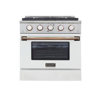 Kucht Custom KNG 30 in. 4.2 cu. ft. Natural Gas Range with Convection Oven in White with White Knobs and Gold Handle KNG301-W-GOLD