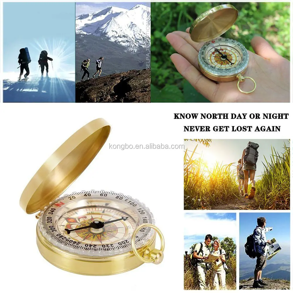 Outdoor Portable Travel Hiking geological Brass Copper Luminous boussole Vintage sundial Brujula Compass Camping gift