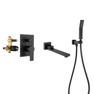 Miscool Oberlin Single-Handle Wall Mount Roman Tub Faucet with Swivel Tub Spout and Hand Shower in Matte Black SHSMDH10C030MBH