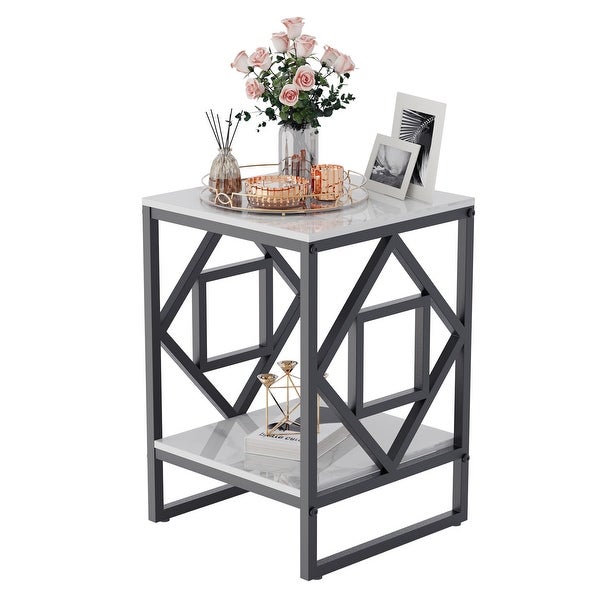 Square 15.7-inch Marble Top with Metal Frame Side Table