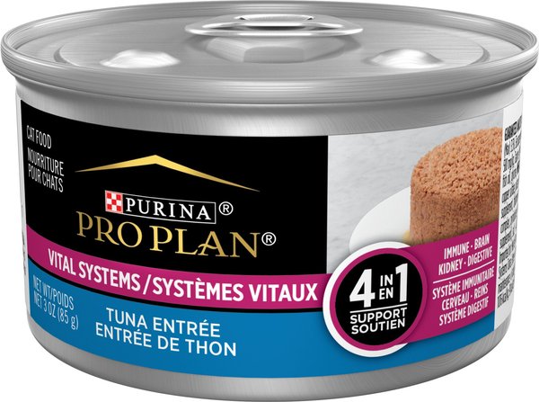 Purina Pro Plan Vital Systems 4-in-1 Support Tuna Entrée Pate Wet Cat Food， 3-oz can， case of 24