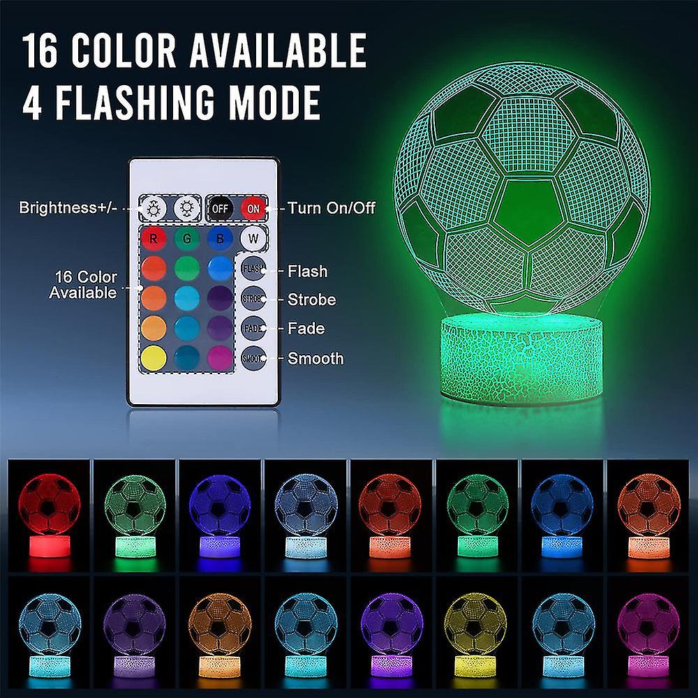 Football Soccer 3d Illusion Led Night Light Kids Bedside Lamp 16 Colors Changing Gift W/ Remote Control