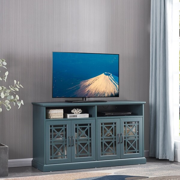 Wooden TV Console， Storage Buffet Cabinet， Sideboard with Glass Door and Adjustable Shelves for Living Room