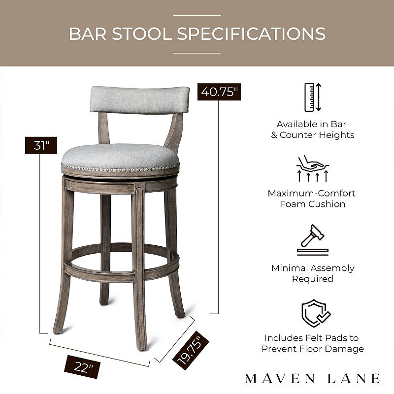 Maven Lane Alexander Low-Back Kitchen Swivel Stool， Reclaimed Oak， Bar Height