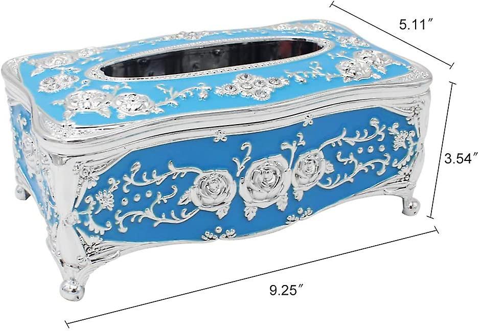 Rectangular Tissue Box Holder For Car Kitchen Table Bedroom Bar Napkin Box Cover Silver Blue