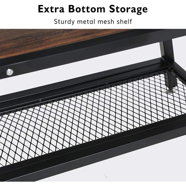 Industrial 3-Tier End Table with Metal Mesh Storage Shelf