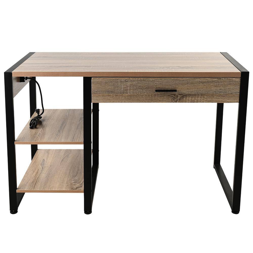 Merra 47 in. Maple 1-Drawer Computer Desk with Removable Shelves and Integrated Charging Station CCD-J001-BR-BNHD-1