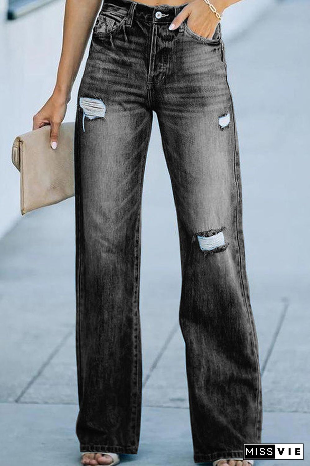 Distressed Straight Leg Jeans