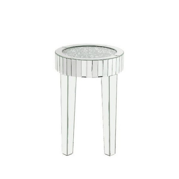 End Table with Mirror Trim and Faux Diamond Inlays， Silver