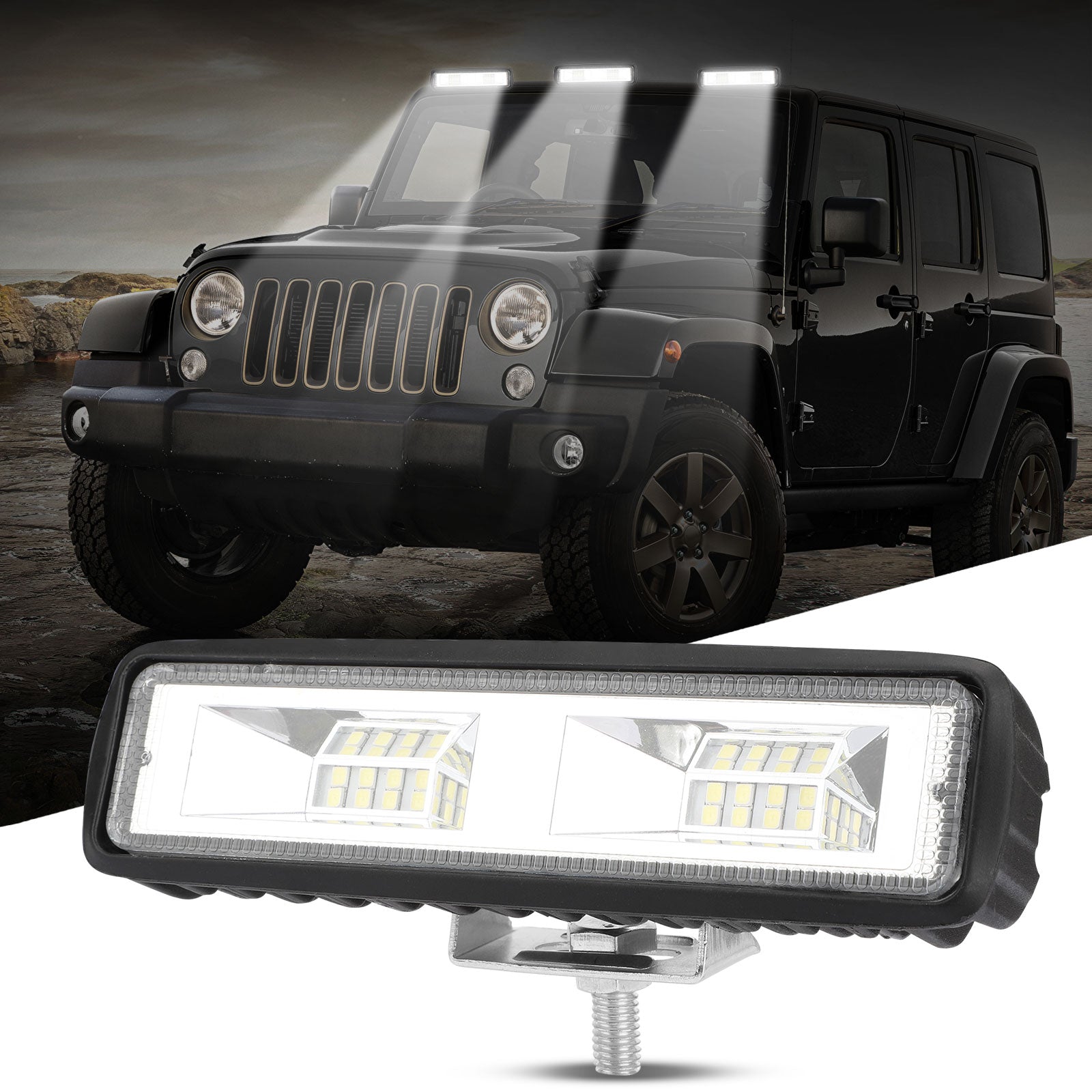 2pcs LED Light Bar for Jeep Truck， TSV 6inch 60W 4800LM Flood Spot Combo Beam LED Bar， LED Driving Lights Boat Lights Super Bright LED Off Road Lights for Trucks ATV UTV