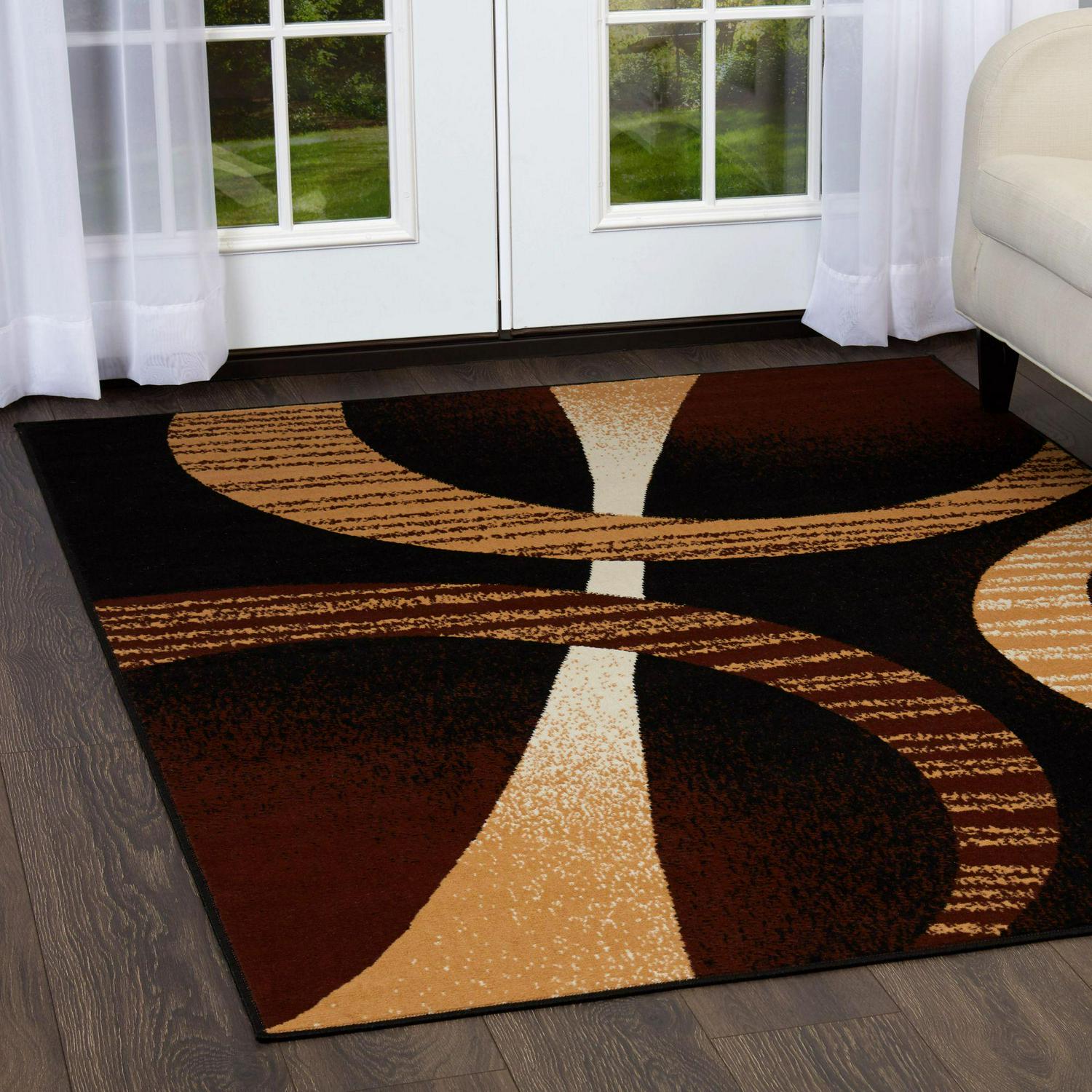 Home Dynamix Premium Indus Contemporary Geometric Area Rug， Black/Brown， 52 x74