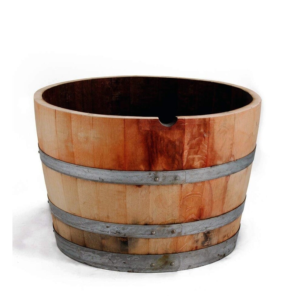 Genuine Oak Wood Half Wine Barrel Planter  Light Brown