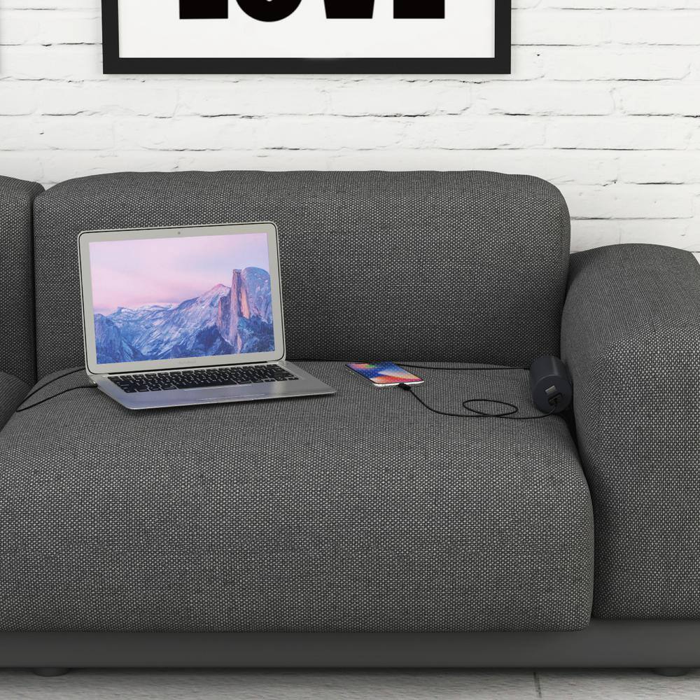 Link2Home 1-Outlet and 2-USB Ports 3.4 Amp Sofa Socket with 10 ft. Cord and Grounded Flat Plug in Dark Grey EM-SO-100E-O