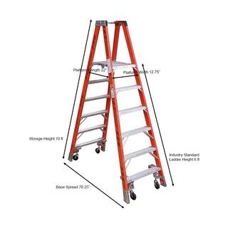 Werner 14 ft. Reach Fiberglass Platform Twin Step Ladder with Casters 300 lb. Load Capacity Type IA Duty Rating PT7408-4C