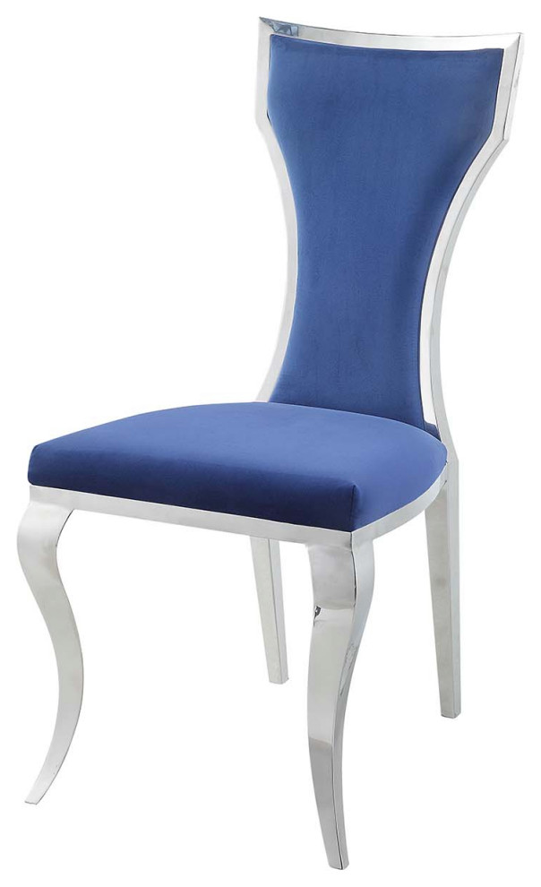 Acme Azriel Side Chair Set 2 Blue Velvet and Mirroed Silver Finish   Contemporary   Dining Chairs   by AMOC  Houzz