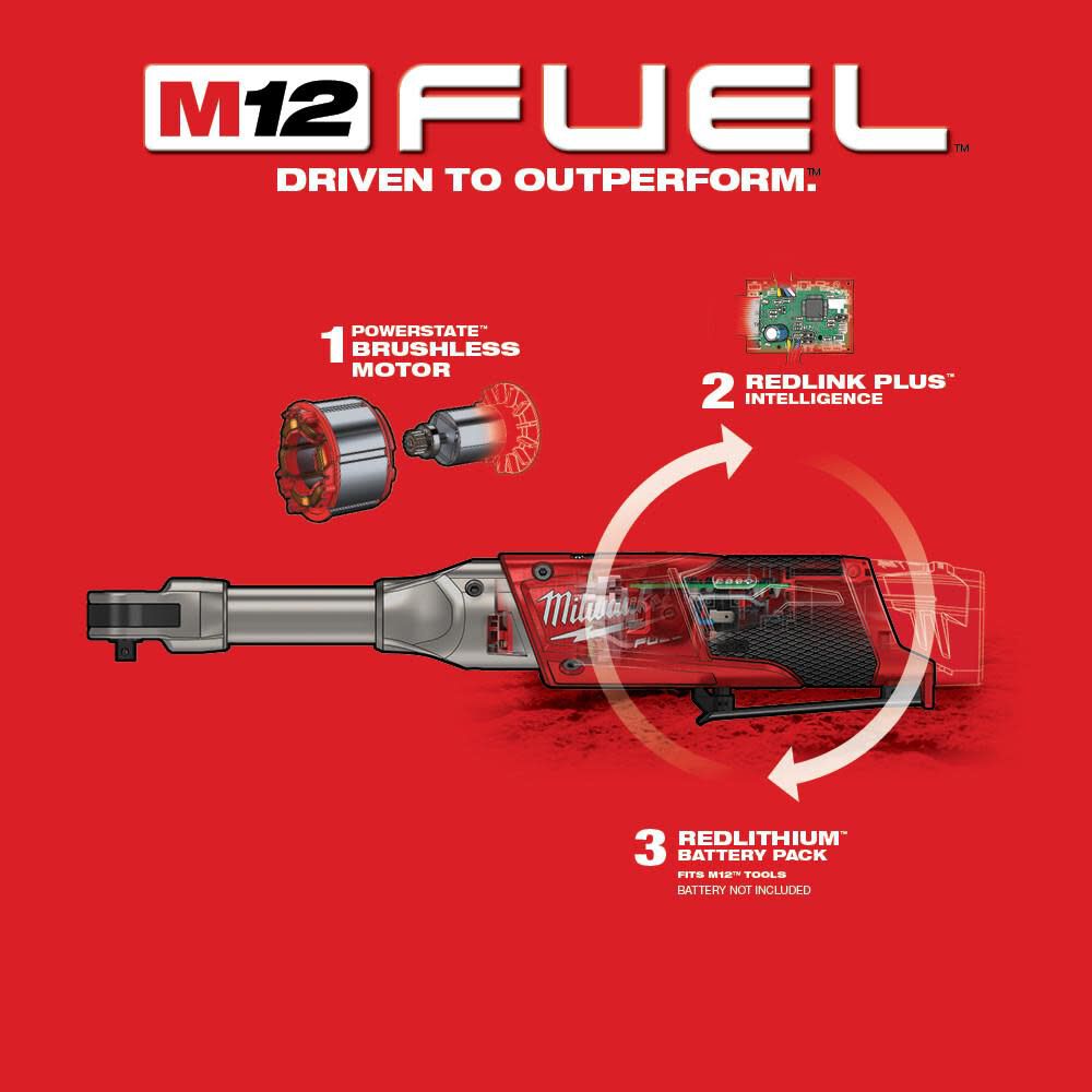 Milwaukee M12 FUEL 1/4 in. Extended Reach Ratchet (Bare Tool) 2559-20 from Milwaukee