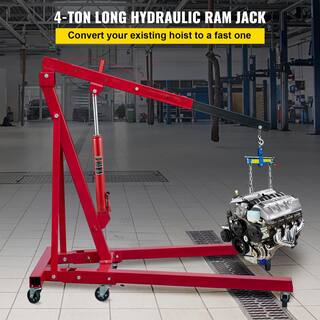 VEVOR 4-Tons 8818 lbs. Red Hydraulic Long Ram Jack Manual Cherry Picker with Single Piston Pump Flat Base and Handle ZGYYQJDHSDG4TJT27V0