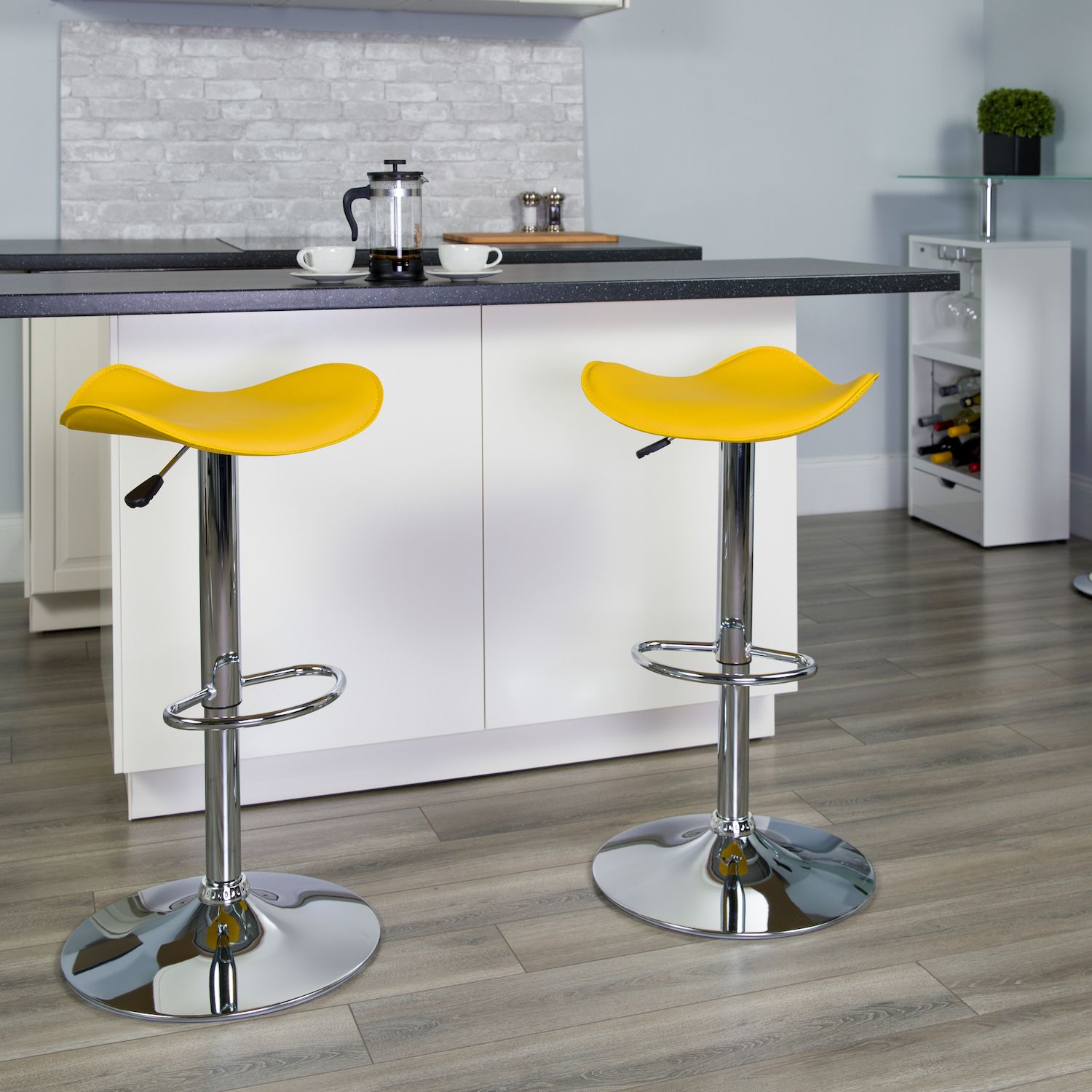 Emma and Oliver White Vinyl Adjustable Height Barstool with Wavy Seat