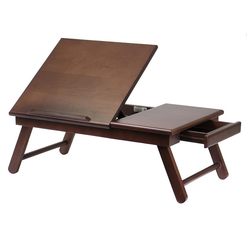 25.25 Alden Walnut Wood Flip Top Lap Desk with Drawer and Foldable Legs