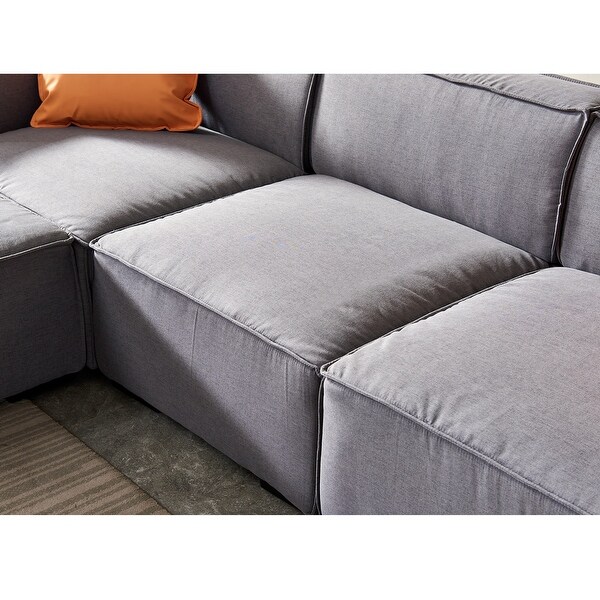 4 Seat Sectional Sofa Set Livingroom Modular Lounge Linen Couch with Ottomanand2 Pillows