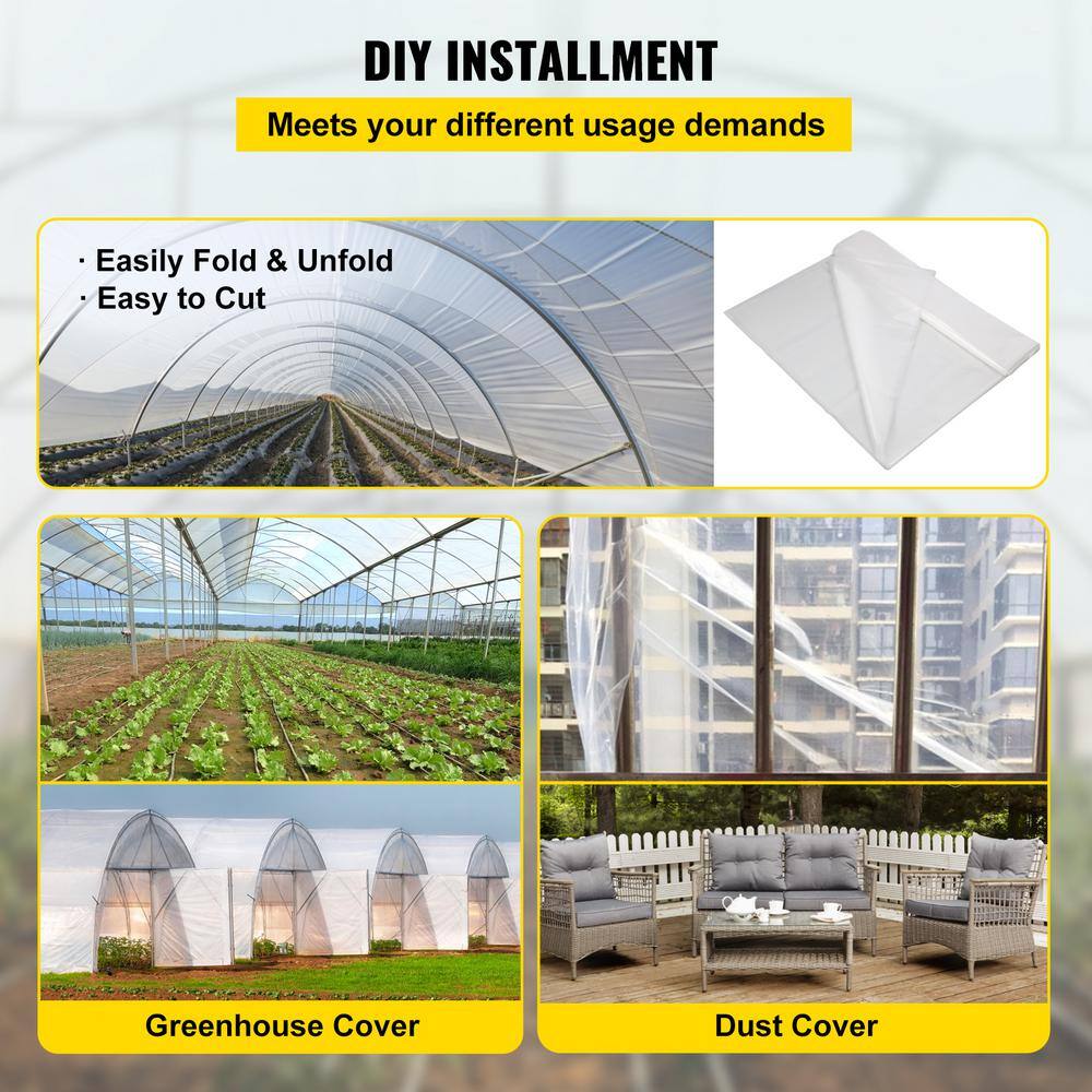 VEVOR Greenhouse Film 12 ft. x 100 ft. Greenhouse Plastic Sheeting 6 mil Thickness Clear Polyethylene Cover for Gardening TMWSMYC12FT10Y2HDV0