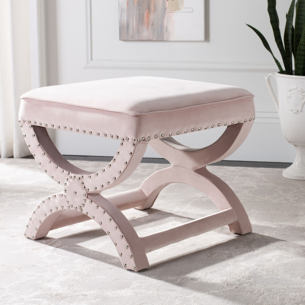 Phoenix Ottoman Silver Nail Heads Blush Pink   Contemporary   Footstools And Ottomans   by AED Luxury Home Decor  Houzz